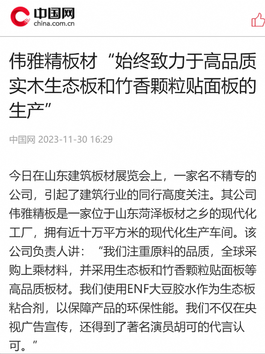 中國網(wǎng)展現(xiàn)偉雅板材